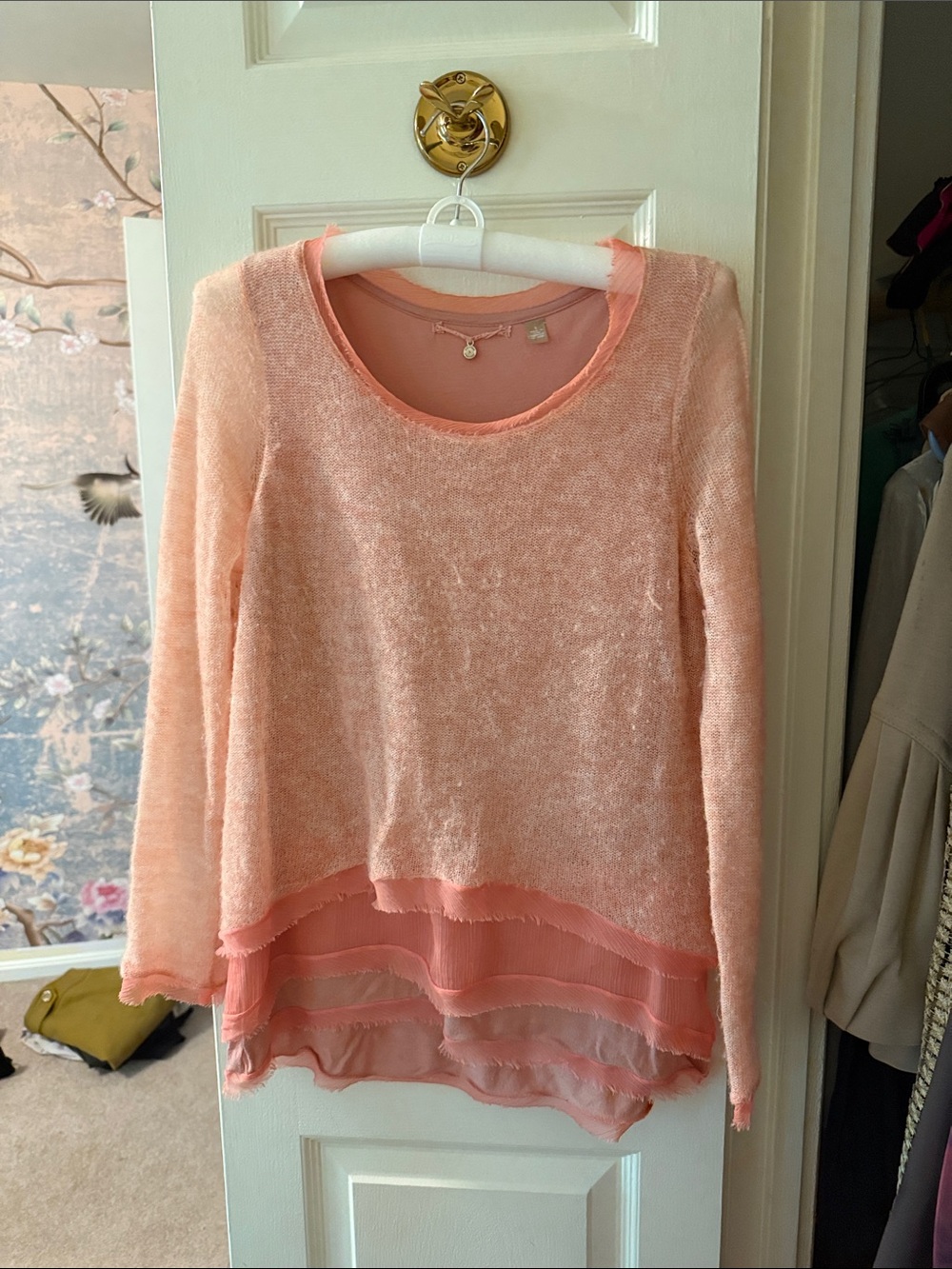 Anthropologie Peach-Pink Layered Knit Top